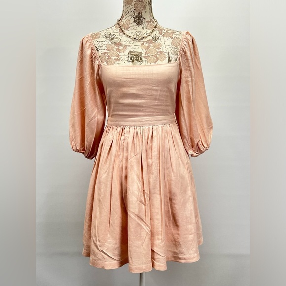 MABLE Soft pink LONDYN balloon sleeve‎ open back skater mini dress size S - Picture 8 of 16